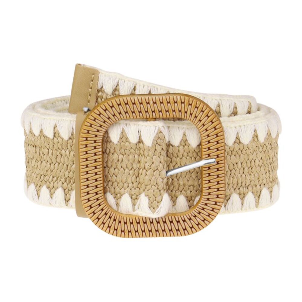 Plus Size Straw Woven Elastic Stretch Wide Waist Belt Boho Braided Belts Khaki